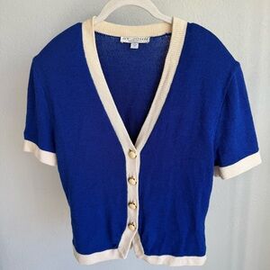 Vintage St. John Royal Blue and Cream Cardigan